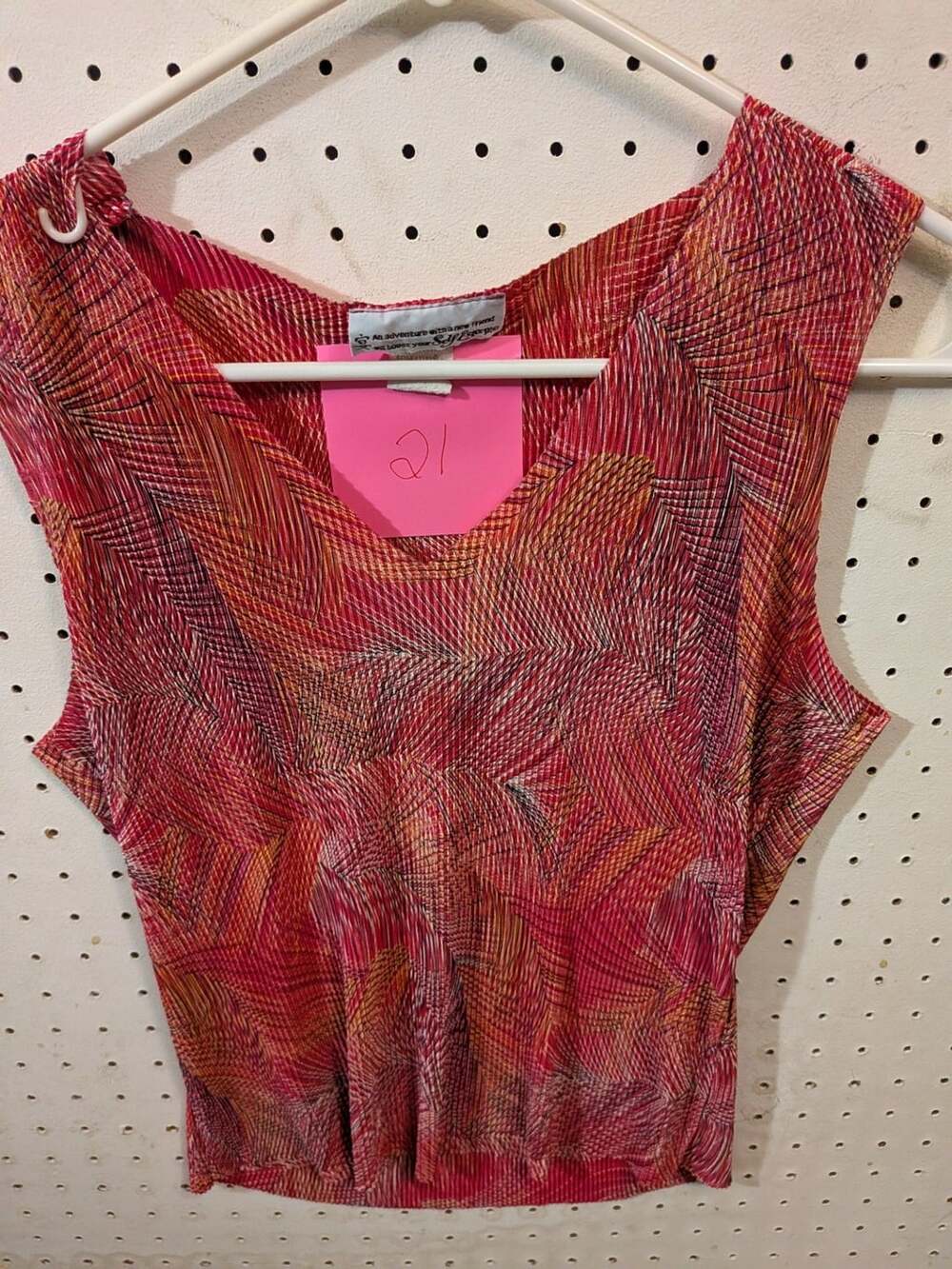 Self Esteem Sleeveless Pleated Abstract Geometric Print Top